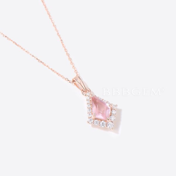 Kite Rose Quartz Necklace Rose Gold Halo Moissanite Pendant Supply