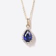 Pear Shaped Blue Sapphire Necklace 14k Gold Halo Diamond Charm Pendant Online now