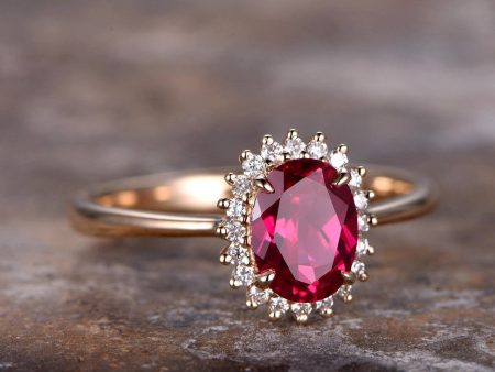 6x8mm Oval Cut Lab treated  Ruby Engagement ring rose gold plated retro vintage wedding Bridal ring,Women s ring Fashion