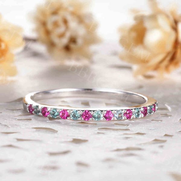 14K 18K Gold Alexandrite And Ruby Eternity Wedding Band Online now