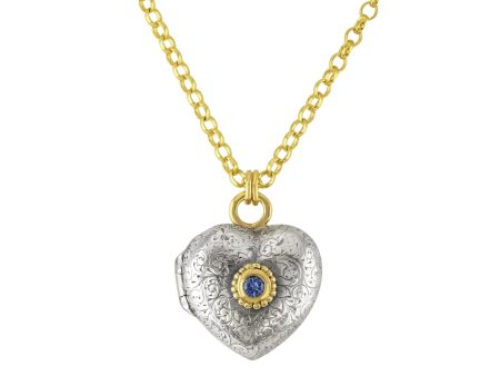 Blue Sapphire Love Locket Necklace Hot on Sale