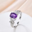 Purple Amethyst engagement ring-Solid 14k White gold-handmade diamond ring-Butterfly flower-6x8mm Oval cut gemstone promise ring Online Sale