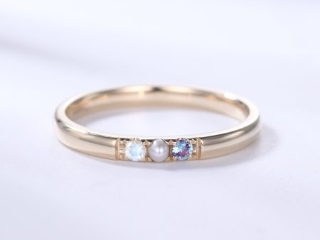 Unique July Birthstone Ring Pearl Alexandrite Moonstone Ring Yellow Gold Gifts for Her Online