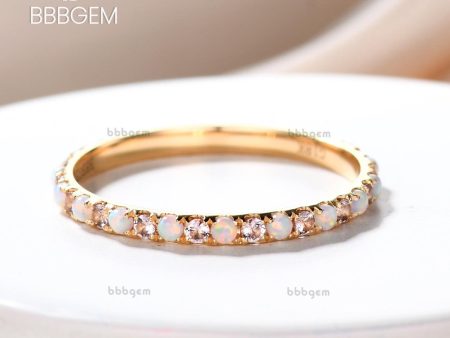 1.5mm Full Eternity Opal Morganite Wedding Band Stacking Matching Band on Sale