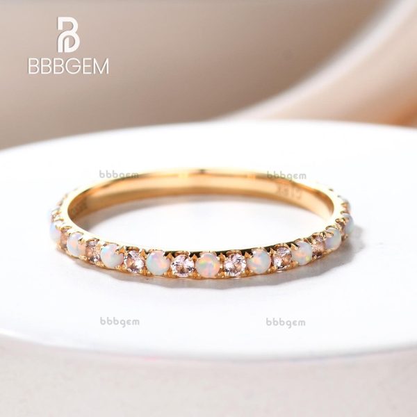 1.5mm Full Eternity Opal Morganite Wedding Band Stacking Matching Band on Sale