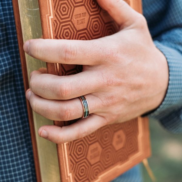 (In-Stock) Custom Men s 10k Rose Gold Whiskey Barrel & Turquoise Ring - Size 10.75 | 6mm Fashion