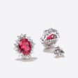 1.5CT Oval Cut Red Ruby Stud Earrings 14k White Gold Halo Diamond Earrings For Sale