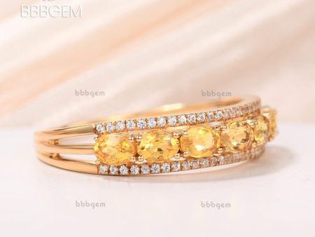 18K Rose Gold Triple Row Oval Fancy Yellow Sapphire Anniversary Band with White Diamonds Supply