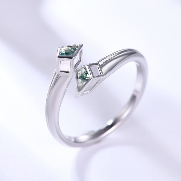 Unique Snake Kite Cut Moss Agate Wedding Band White Gold Adjustable Open Ring Online