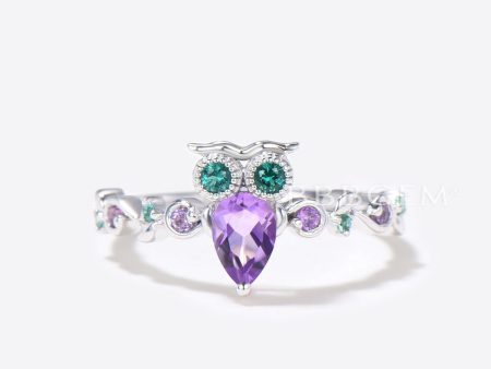 Owl Amethyst Engagement Ring Twig Vine Pear Cut Amethyst Ring Hot on Sale