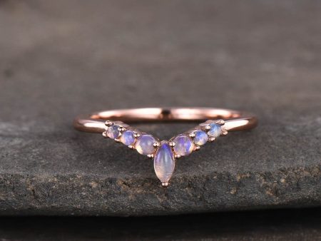 14K 18K Rose Gold Curved Moonstone Wedding Band Sale