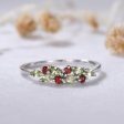 Birthstone Peridot Garnet Cluster Wedding Band White Gold Ring Multi-Color Band Hot on Sale