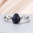 1.25ct Pear Cut Galaxy Blue Sandstone Wedding Ring In Pink Gold Twist Diamond Wedding Band Hot on Sale