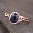 1.5CT Pink Gold Blue Sandstone Wedding Ring Diamond Halo Infinity Plain Gold Band Sale