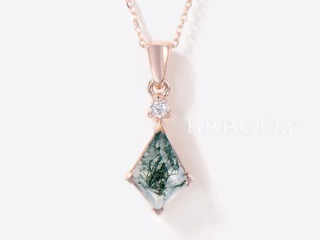 Kite Cut Natural Moss Agate Necklace 14k Gold Diamond Pendant Online