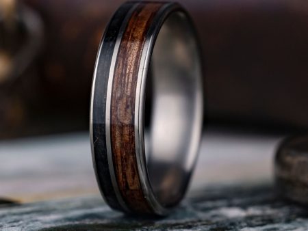 (In-Stock) Custom Men s Titanium Ring with Weathered Whiskey Barrel and Koa Wood - Size 13.75 | 7mm Wide Discount