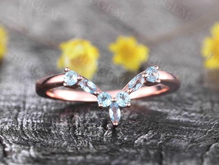 14K Rose Gold Blue Topaz Wedding Band Dainty Curved Stacking Ring December Birthstone Ring Gemstone Band Online