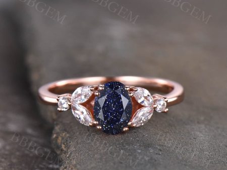 Blue Sandstone Moissanite Wedding Band 5x7mm Oval Cut In Pink Gold Cluster Marquise Round Cut Moissanite Band Supply