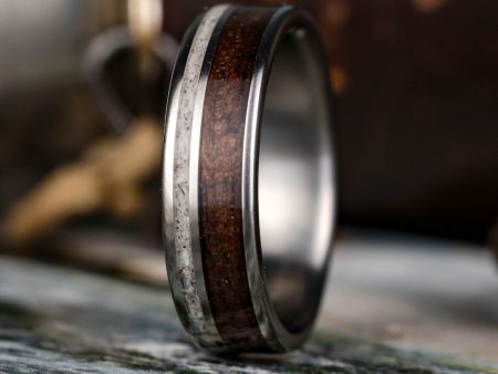 (In-Stock) The High Country | Men s Antique Walnut, Elk Antler, & Titanium Wedding Band - Size 11.5 | 7mm Wide Supply