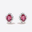 1.5CT Oval Cut Red Ruby Stud Earrings 14k White Gold Halo Diamond Earrings For Sale