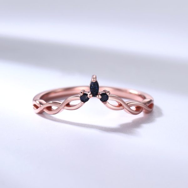 Blue Sandstone Wedding Band Rose Gold Infinity Curved Matching Ring Online