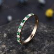 14k Rose Gold Opal & Emerald Ring Emerald Half Eternity Band Dainty Opal Ring For Sale