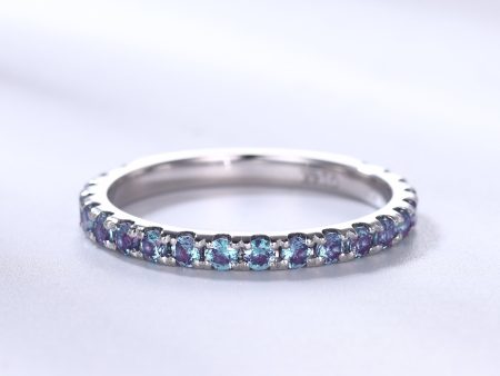 Alexandrite Wedding Ring For Her 3 4 Eternity Band Micro Pave June Birthstone 2mm Band Discount