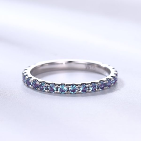 Alexandrite Wedding Ring For Her 3 4 Eternity Band Micro Pave June Birthstone 2mm Band Discount