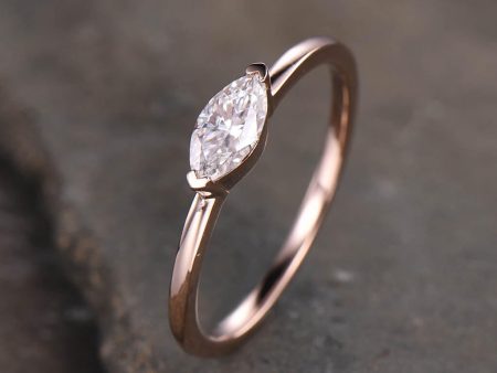 Solitaire Moissanite Wedding Band for Women Marquise Cut Moissanite Ring Solid 14K Rose Gold Sale