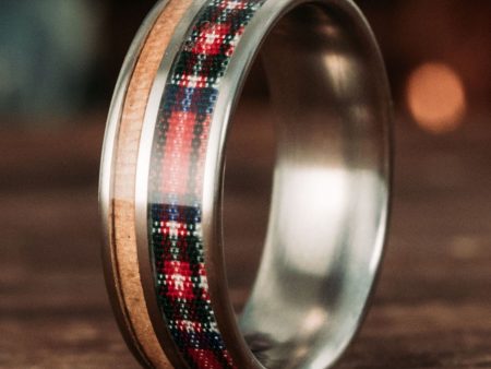 (In-Stock) The Celtic - Stewart Royal | Men s Titanium Wedding Band with Whiskey Barrel & Tartan - Size 11.25 | 8mm Wide Sale