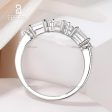 7 Stone East West Ring Beaded Baguette & Kite Cut Moissanite Anniversary Band in Sterling Silver White Gold Plated For Discount