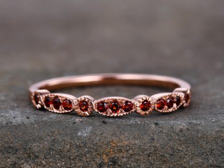 Art Deco Half Eternity Garnet Wedding Band Rose Gold Matching Band Online Sale