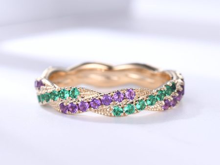 Twisted Emerald Amethyst Yellow Gold Wedding Band Full Eternity Ring For Women For Cheap