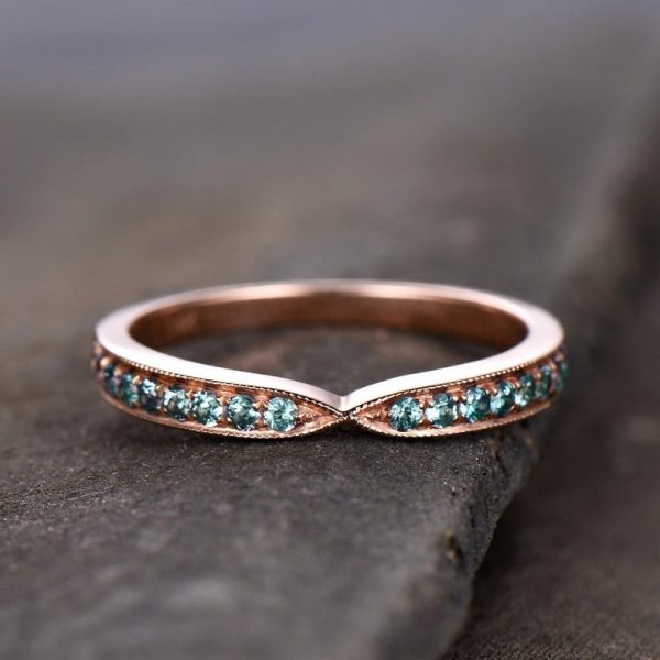 14K  18K Rose Gold Luxe V Antique Scroll Alexandrite Wedding band Online Hot Sale