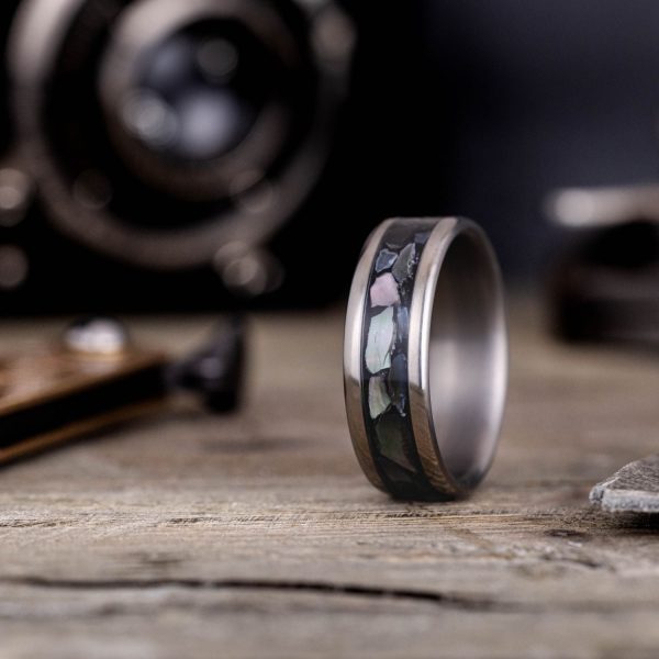 The Dark Tide | Men s Titanium Wedding Band with Black Mother of Pearl Supply