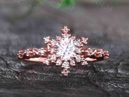 0.5CT Round Cut Moissanite Engagement Ring Solid Rose Gold Moissanite Wedding Band Hot on Sale