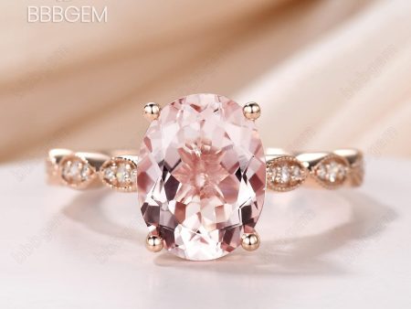 3 Carat 8x10mm Pink Morganite Solitaire Engagement Ring Marquise Diamond Half Eternity Band in 14K 18K Rose Gold Online Sale