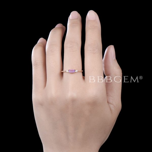 Baguette Cut Amethyst Wedding Band Three Stone Everyday Band for Family Mom Best Friend Hot on Sale