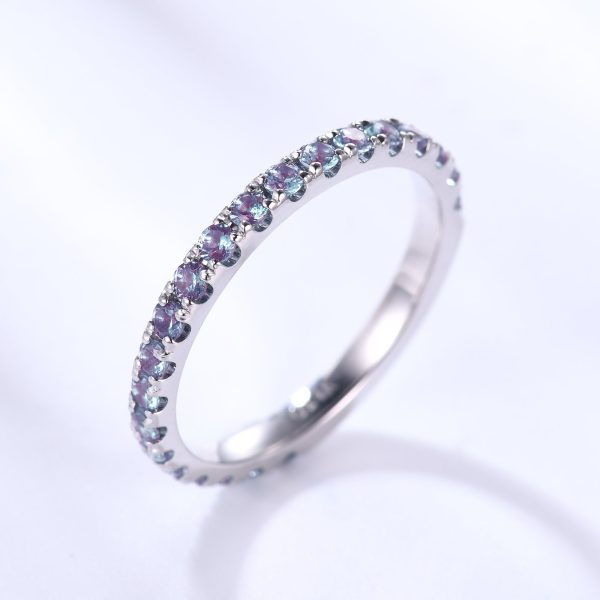 Alexandrite Wedding Ring For Her 3 4 Eternity Band Micro Pave June Birthstone 2mm Band Discount