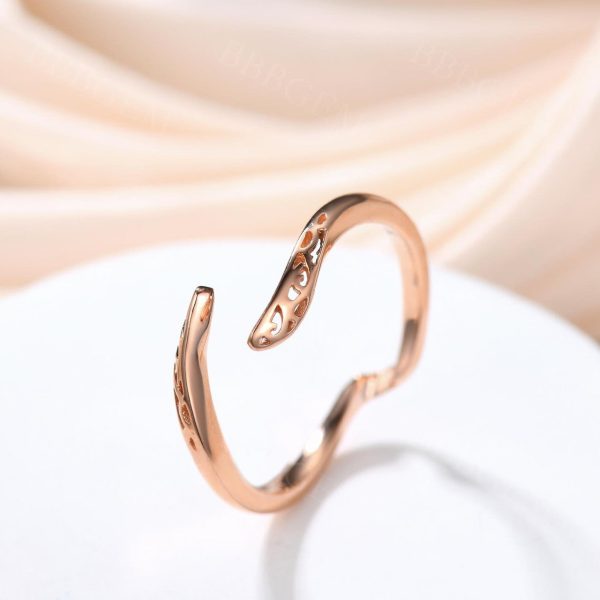 Art Deco Plain Gold Band Open Gap 14k 18k Pink Gold Stacking Wedding Band Anniversary Gift Cheap