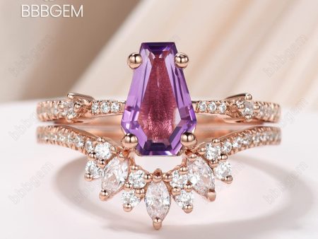 AAA Amethyst Coffin Wedding Rings Set for Women Purple Crystal Feb Birthstone Coffin Cocktail Ring Jewelry Fashion