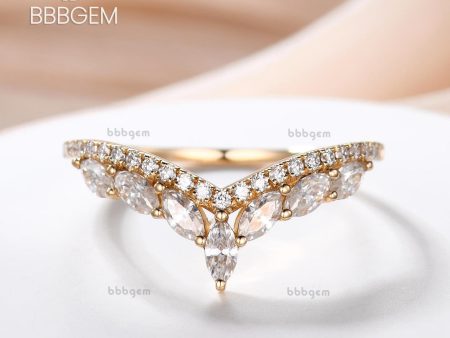 14K 18K Gold Unique Marquise And Round Moissanite Wedding Band for Women Half Eternity For Cheap