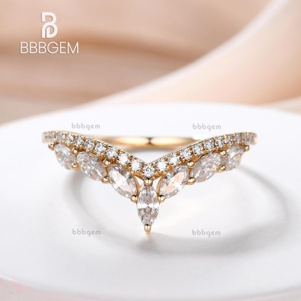 14K 18K Gold Unique Marquise And Round Moissanite Wedding Band for Women Half Eternity For Cheap