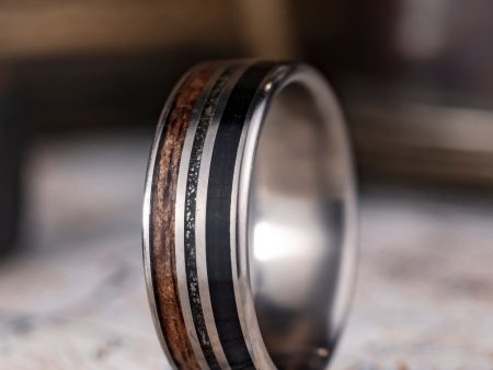 (In-Stock) Custom Titanium Ring with Weathered Whiskey Barrel, Meteorite & M1 Garand Rifle Stock - Size 10.5 | 8mm Wide Online Hot Sale