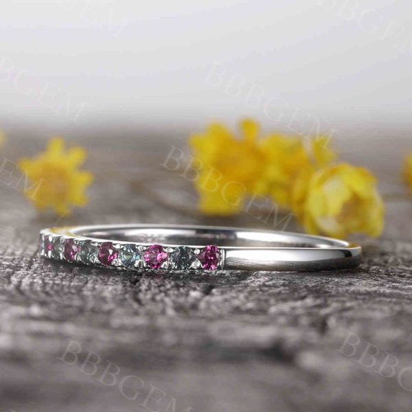 14K 18K Gold Alexandrite And Ruby Eternity Wedding Band Online now