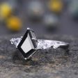 Lozenge-Shaped Step Cut Black Onyx Statement Ring with Pear Moissanite Accent Stone Supply