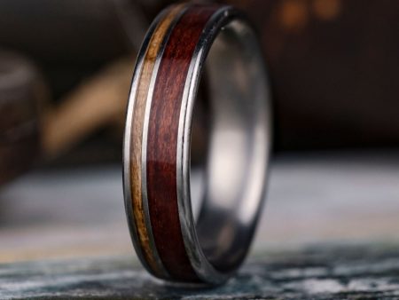 (In-Stock) Custom Titanium Wedding Band with Bloodwood & Chestnut Wood Inlays - Size 7.25 | 5mm Wide For Cheap