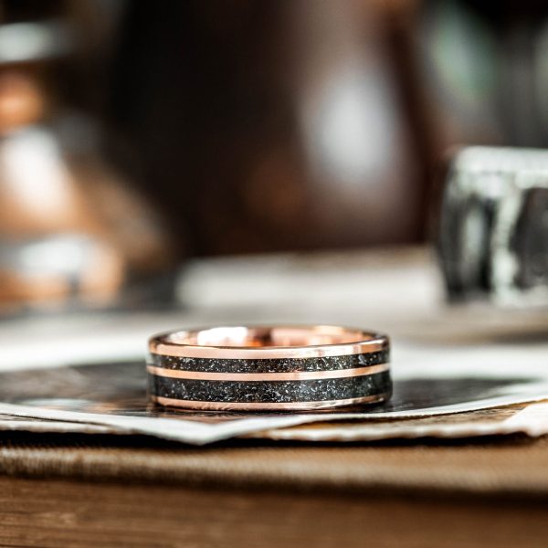 (In-Stock) Custom 10k Rose Gold and Meteorite Ring - Size 9.75 | 6mm Wide For Cheap