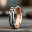 (In-Stock) Custom Men s 10k Rose Gold Whiskey Barrel & Turquoise Ring - Size 10.75 | 6mm Fashion