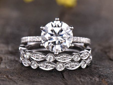 3pcs 8mm Round Cut Moissanite Engagement Ring,6 prongs set Online Sale